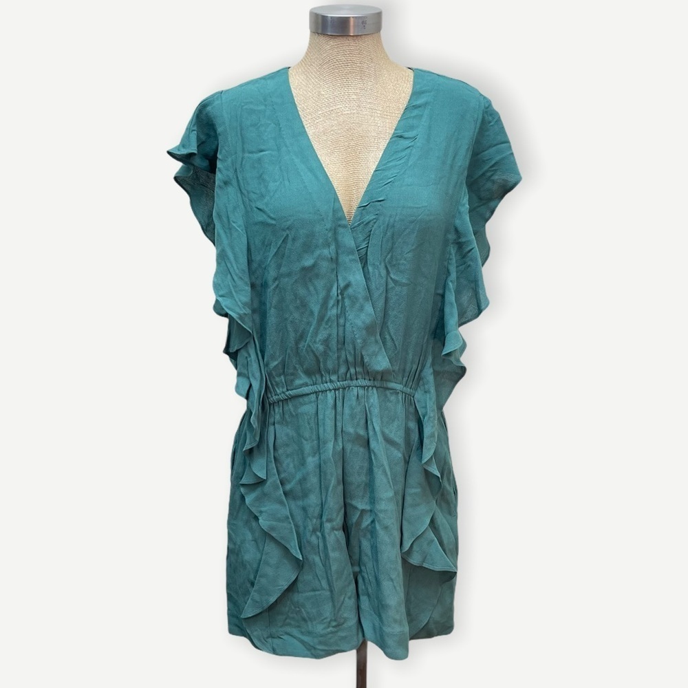 H&m green ruffled romper v neck size‎ 12